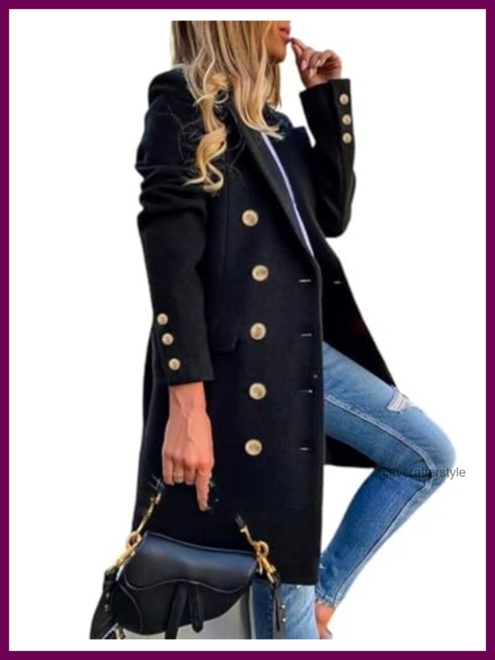 Wool Blend Double Breasted Peacoat Midi Trench Coat